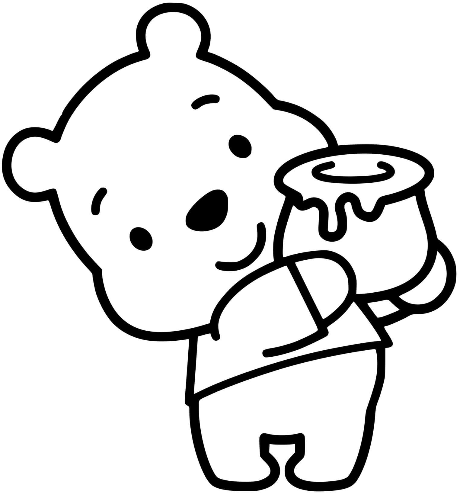 Coloriage Winnie lourson porte un pot de miel - Disney à imprimer