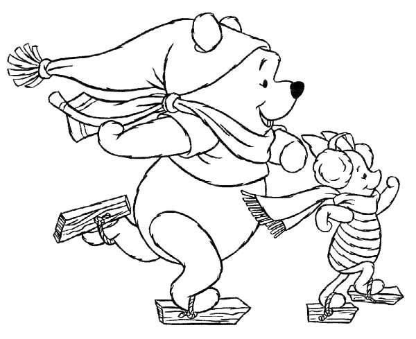 Coloriage Winnie l'Ourson célébrant Noël magique - Noël Disney à imprimer