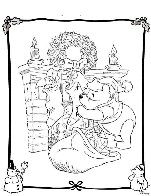 Coloriage Ourson Winnie en tenue de Noël festive - Noël Disney à imprimer