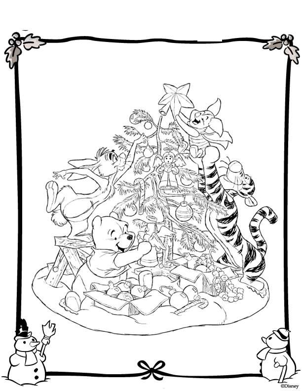 Coloriage Winnie l'Ourson en tenue de Noël festive - Noël Disney à imprimer