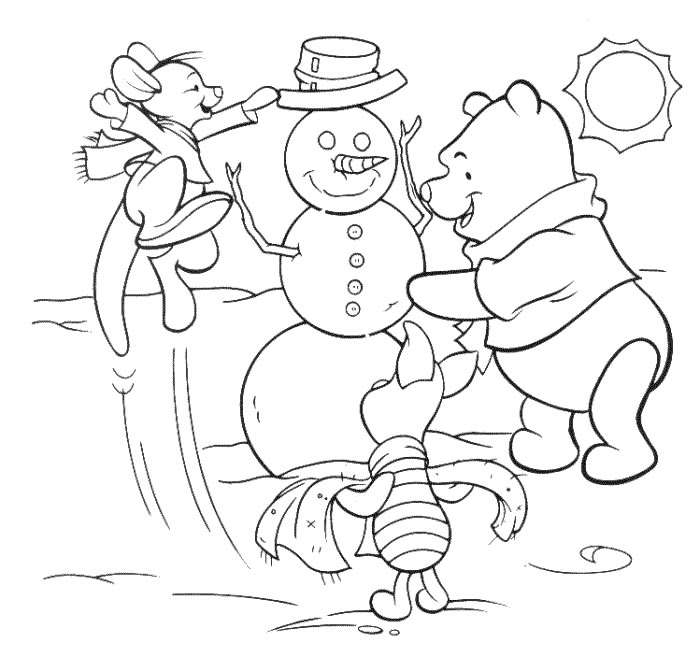 Coloriage Winnie l'Ourson dans la magie de Noël - Noël Disney à imprimer
