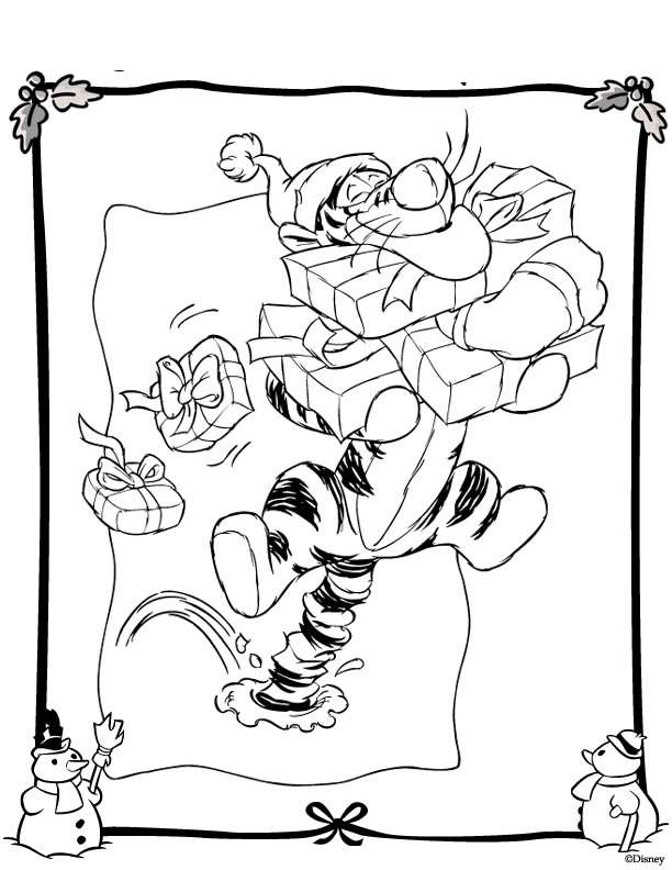 Coloriage Winnie l'Ourson célébrant les fêtes de Noël - Noël Disney à imprimer