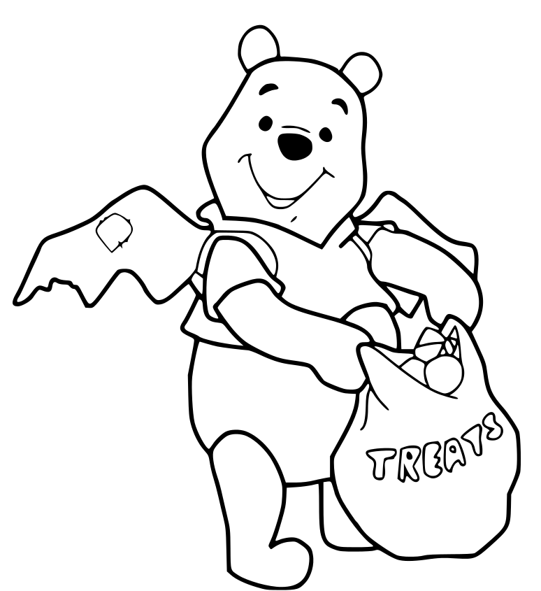 Coloriage Winnie l'Ourson en Costume d'Halloween - Halloween disney à imprimer
