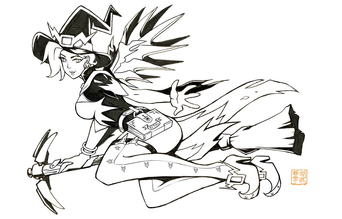 Coloriage Witch Mercy Line Art By Kawoninja - Overwatch à imprimer