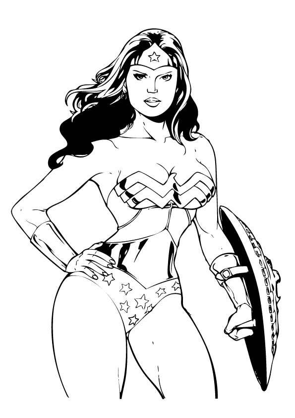 Coloriage Wonder Woman Avec Bouclier Super Héros Dc Comics - Wonder woman à imprimer