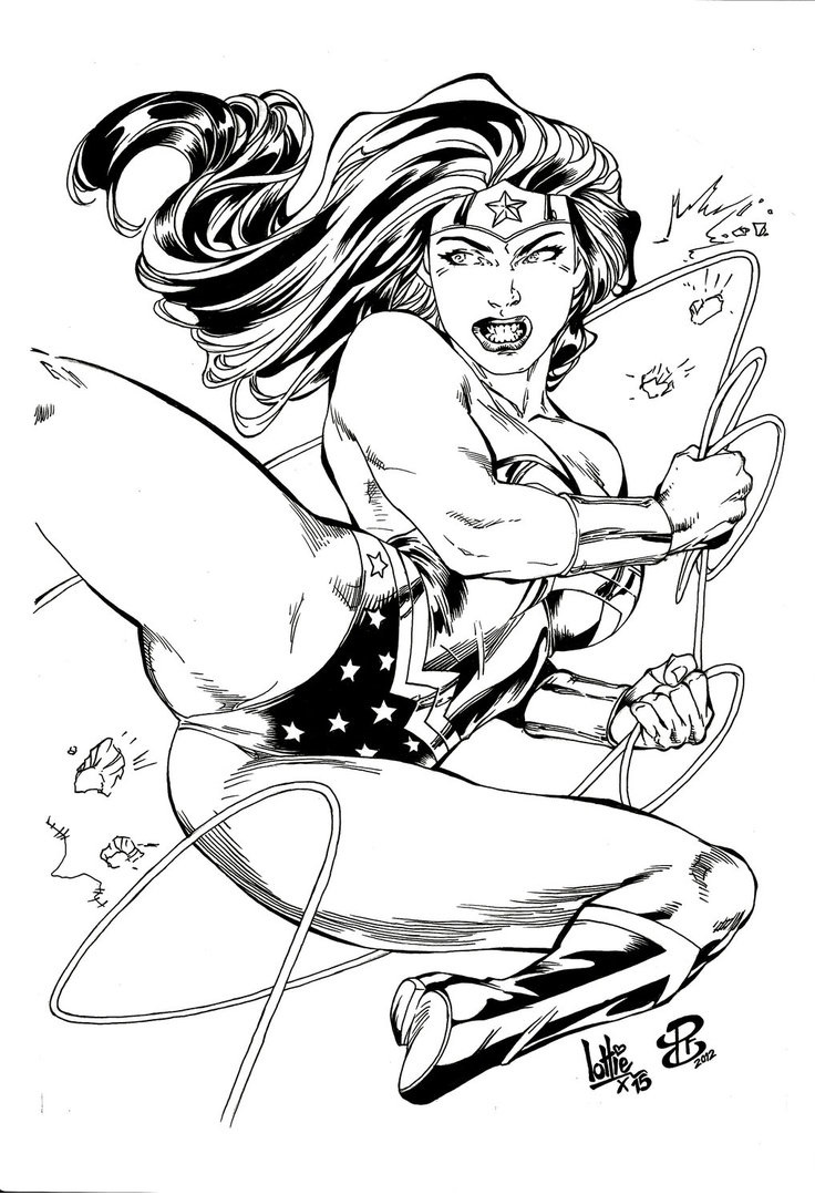 Coloriage Wonder Woman Inked By Lottiefrancis Adulte Dc Comics - Wonder woman à imprimer