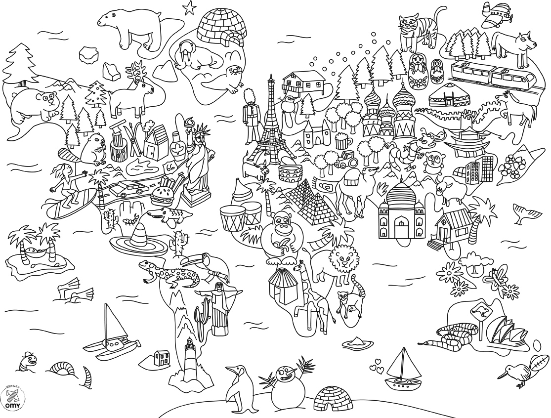 Coloriage Xxl Carte Du Monde En Dessin Anime - Xxl à imprimer
