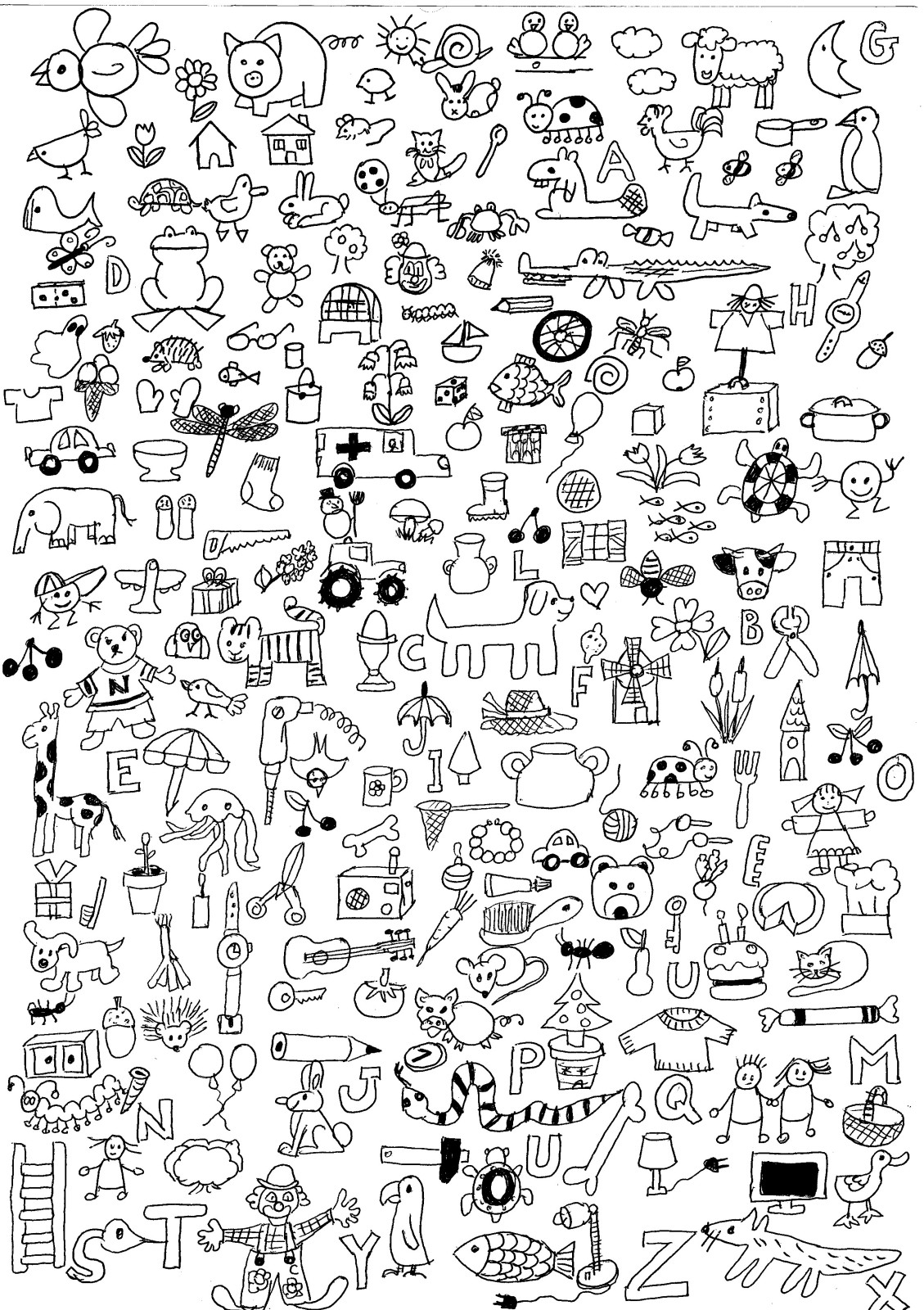 Coloriage Xxl Ddole Mouton Chat Animaux Oiseau Lune Nuage - Xxl à imprimer