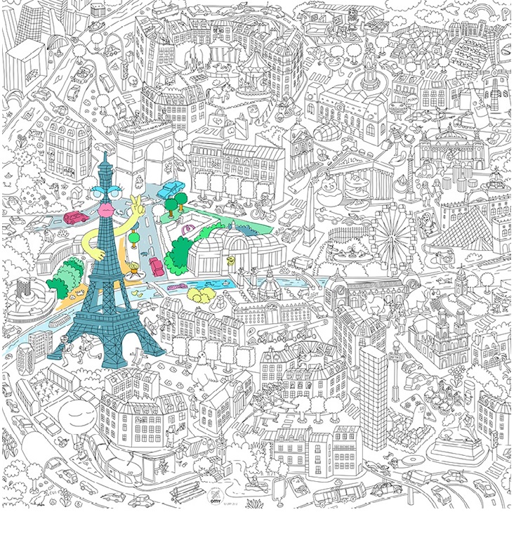 Coloriage Panorama XXL de Paris France avec monuments - Xxl à imprimer