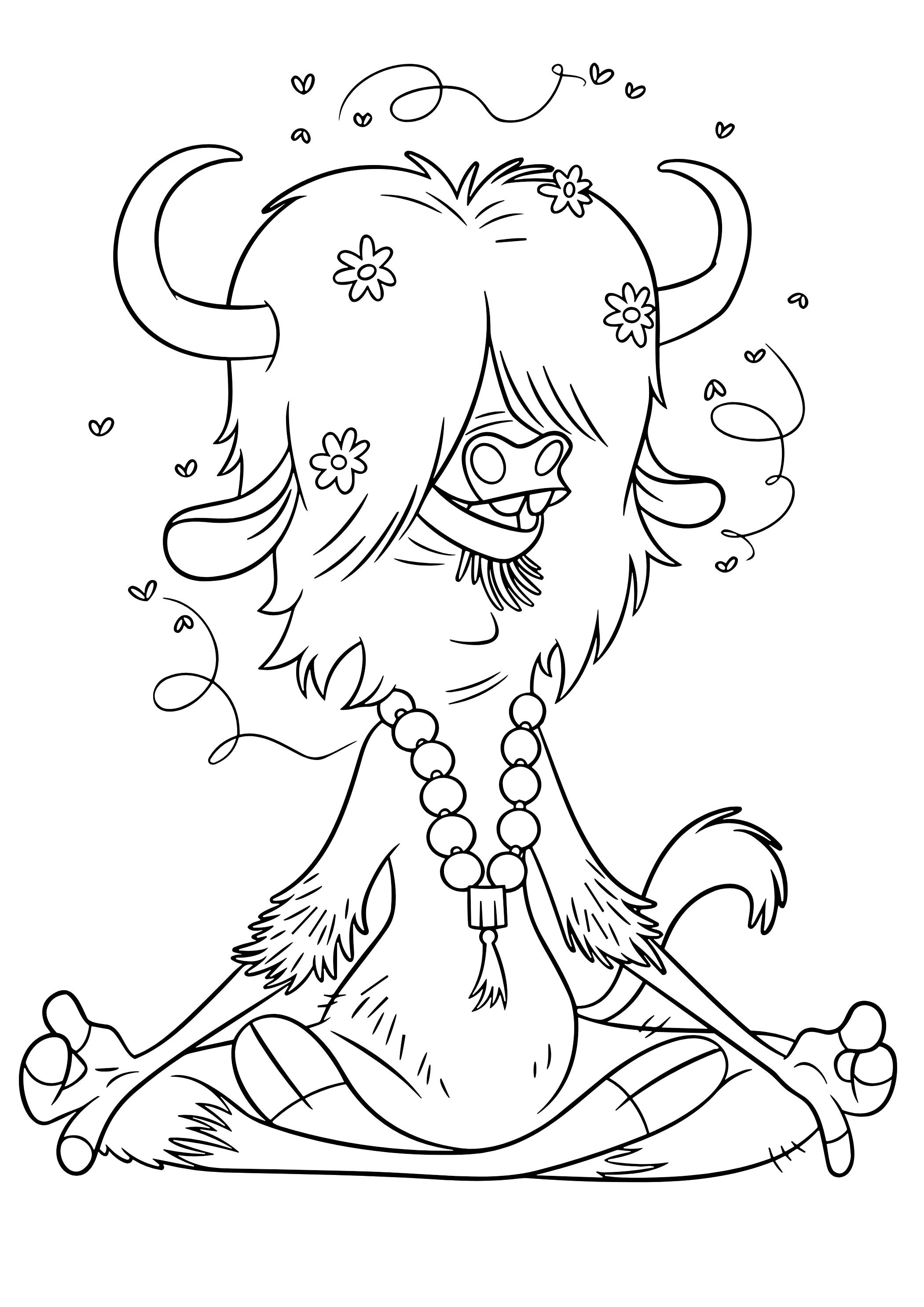 Coloriage Yeti En Meditation Avec Collier Et Fleurs - Zootopie à imprimer