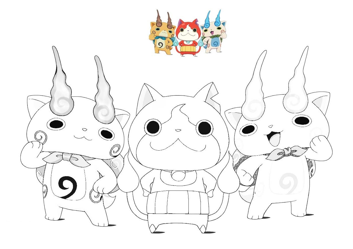 Coloriage Yo Kai Watch scène de combat épique - Yokai watch à imprimer