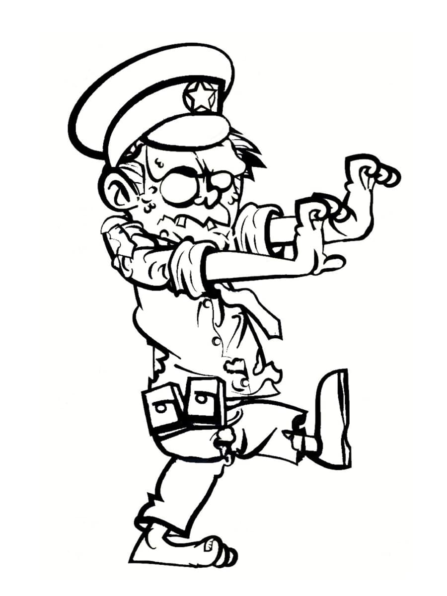 Coloriage Zombi Policier En Service - Zombie à imprimer