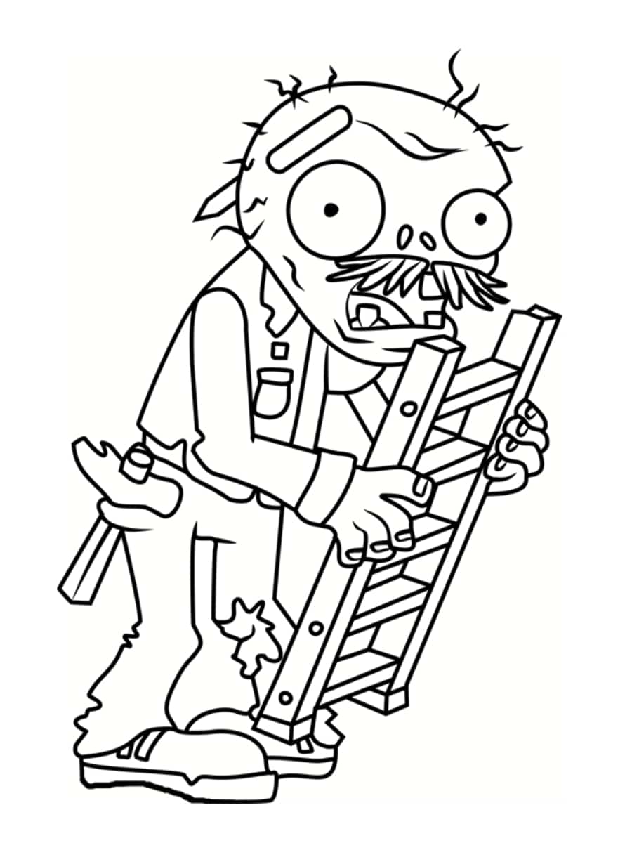Coloriage Zombie Avec Un Escalier - Zombie à imprimer