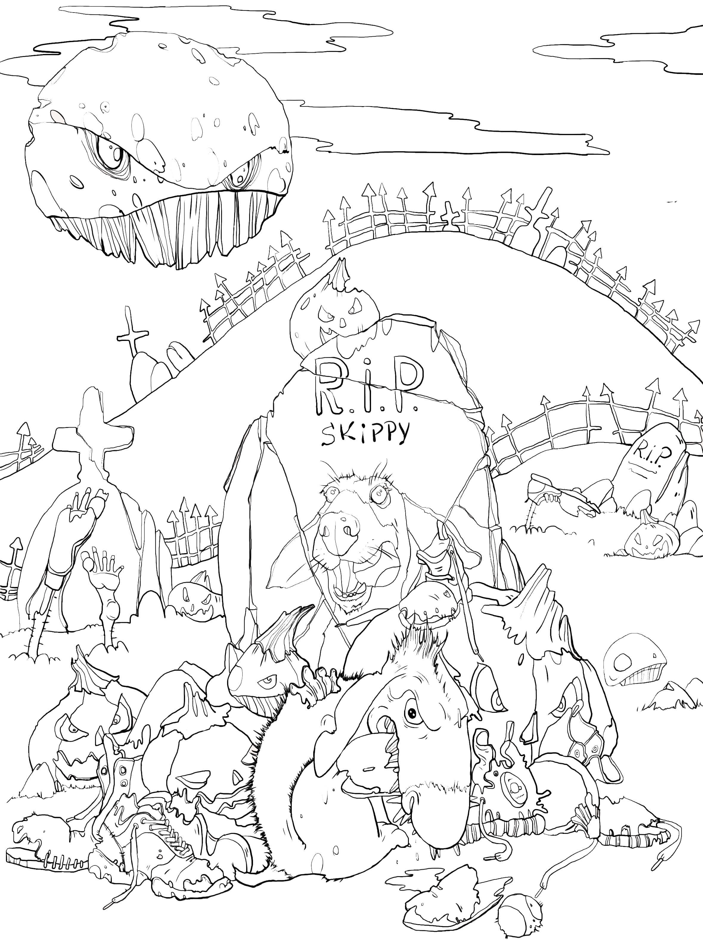Coloriage Zombie Chien Skippy - Zombie à imprimer