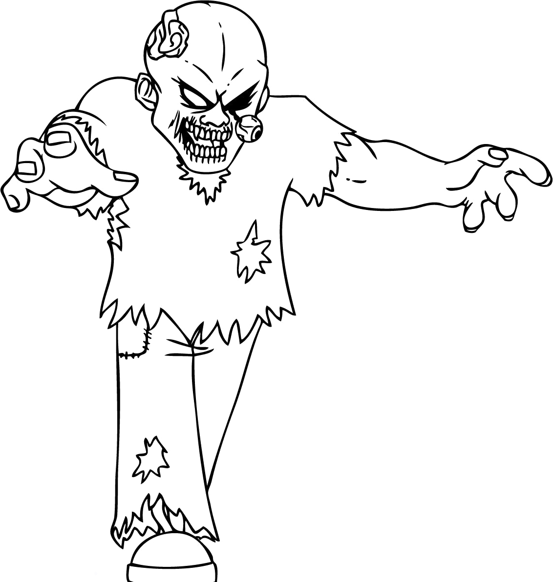Coloriage Zombie Epeurant Avec Un Oeil Sorti - Zombie à imprimer