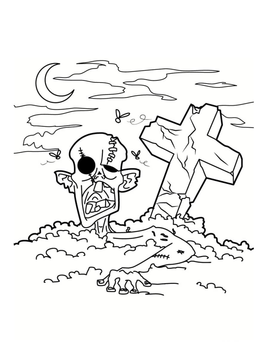 Coloriage Zombie Mort Vivant Sort De Son Cercueil - Zombie à imprimer