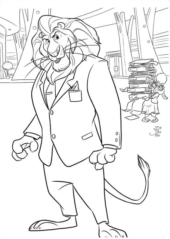 Coloriage Scène Zootopie avec animaux de la ville - Zootopie à imprimer