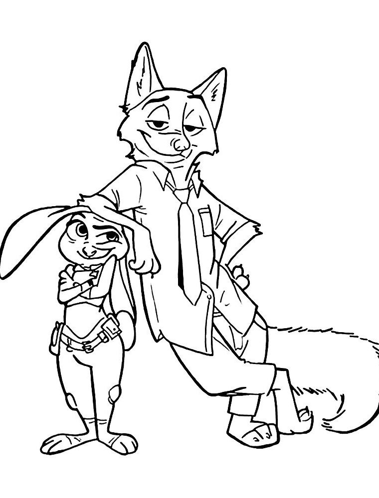Coloriage Zootopia Nick Wilde Judy Hopps - Zootopie à imprimer