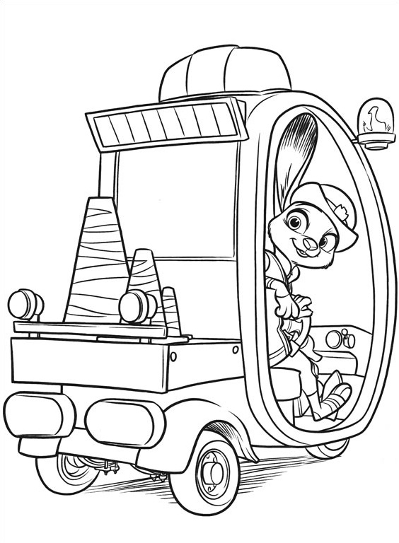 Coloriage Zootopie Judith En Voiture De Police - Zootopie à imprimer