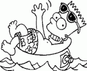 Coloriage Bart a la mer sur une bouee