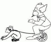 Coloriage dessin simpson Krusty sur un unicycle  et Teeny