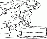 Coloriage Barbie cuisine un gateau