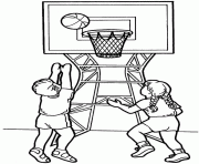 Coloriage dessin un gars et une fille jouent au basket ball