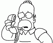 Coloriage Homer inquiet au telpehone