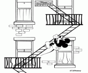 Coloriage Mickey dans les escaliers de secours