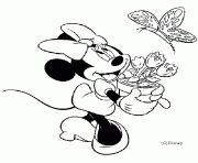 Coloriage Minnie porte un pot de fleur