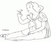 Coloriage Blanche neige avec un oiseau