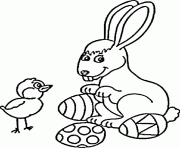 Coloriage paques lapin et poussin