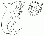 Coloriage un requin qui a peur d un poisson moche