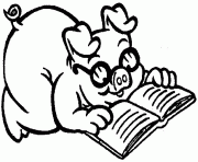 Coloriage cochon qui lit un livre