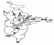 Coloriage Cochon qui joue du violon