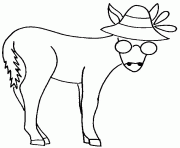 Coloriage ane avec chapeau et lunettes