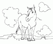 Coloriage cheval avec des nuages derriere lui