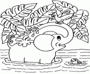 Coloriage un elephant qui se lave dans une riviere