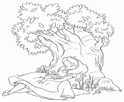 Coloriage Alice dors au pied de l arbre
