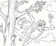 Coloriage singe suspendu a un arbre