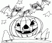 Coloriage citrouille d halloween avec deux chauve souris