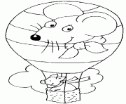 Coloriage un cochon dans une montgolfiere avec une tete de souris