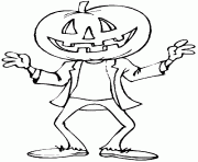 Coloriage un garcon deguise avec une tete de citrouille pour Halloween