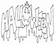 Coloriage halloween ecrit avec une citrouille au milieu