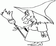 Coloriage dessin d une sorciere avec son balai a la main