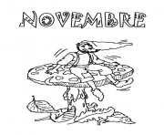 Coloriage novembre feuille automne