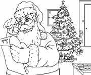 Coloriage pere noel dans maison