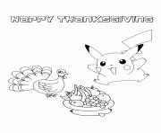 Coloriage pikachu with thanksgiving turkey coloring page