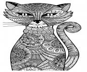 Coloriage adulte animaux chat malicieux