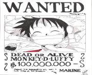 Coloriage wanted luffy by rikku one piece dead or alive